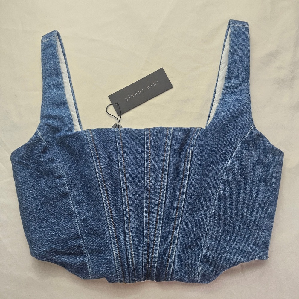 Gianni Bini Size 4 Michelle Cropped Denim Corset Tank Top Zip Back NWT 1240